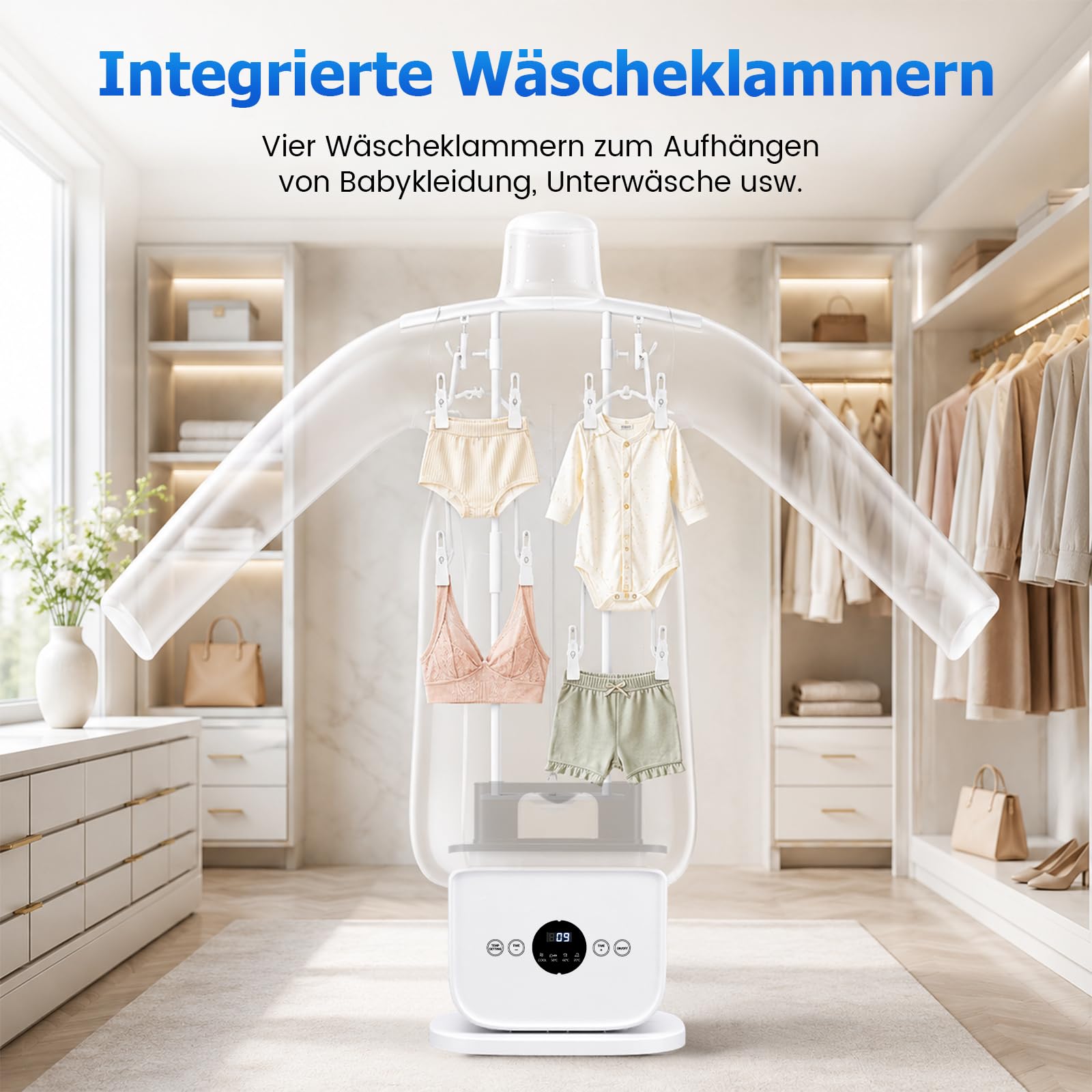 Automatischer Hemdenbügler, Bügelpuppe mit Heißluft & 360°-Trocknung, Zeitfunktion, Tragbarer Bügelautomat für Hemden, Hosen, Blusen & Kleidung