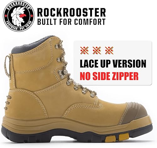 Miniatura 10 de ROCKROOSTER Botas de trabajo para hombre, 7 pulgadas, punta de acero, cremallera lateral, zapatos de cuero aceitado de seguridad antideslizantes,
