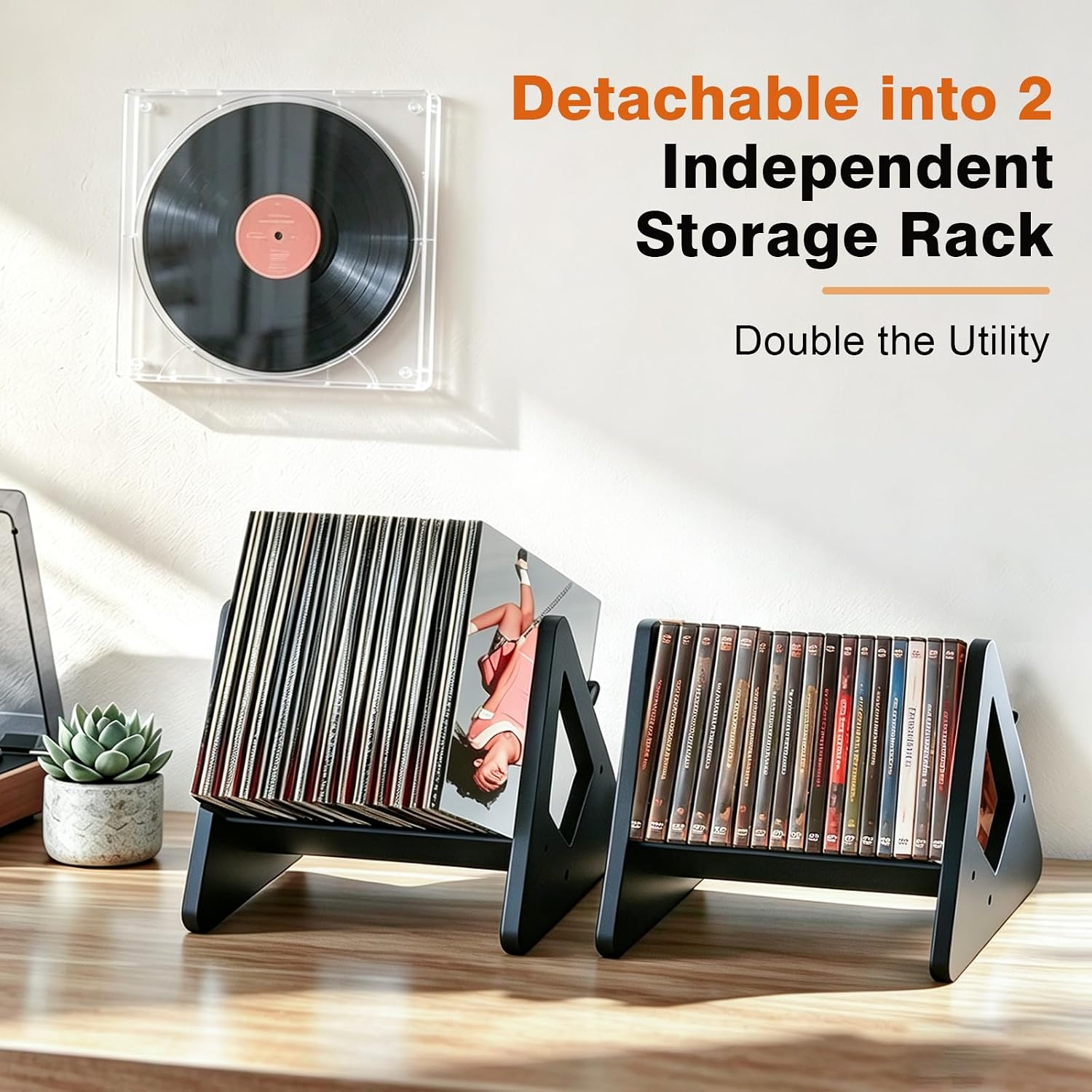 Vinyl Record Storage,Expandable & Detachable Bamboo Tabletop Book Shelf