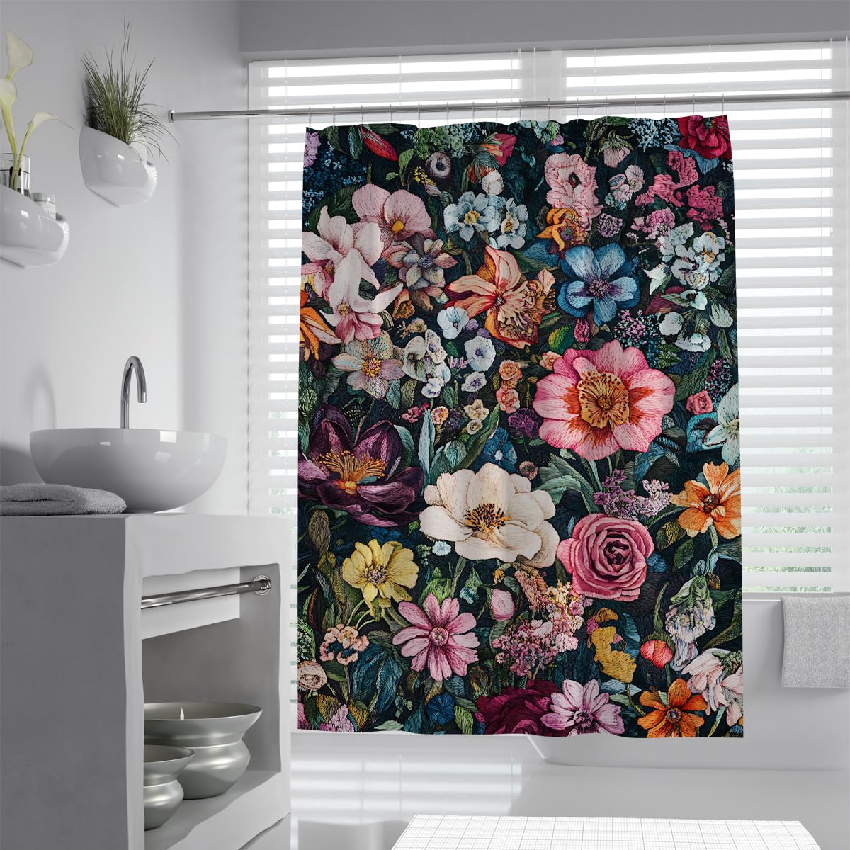 Écran douche antimoisissure Victoria W100xL180cm rideau fleurs