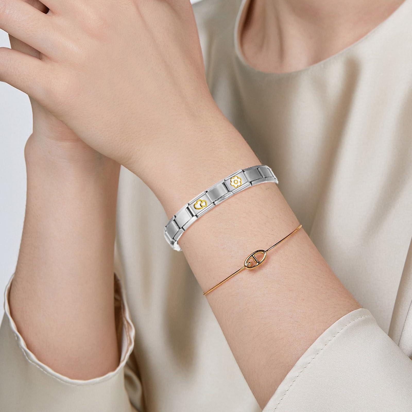 AstraGlam Bracciale A Maglie In Acciaio Inox Con 8 Ciondoli Personalizzabili - Gioiello Fai Da Te Per Uomo E Donna