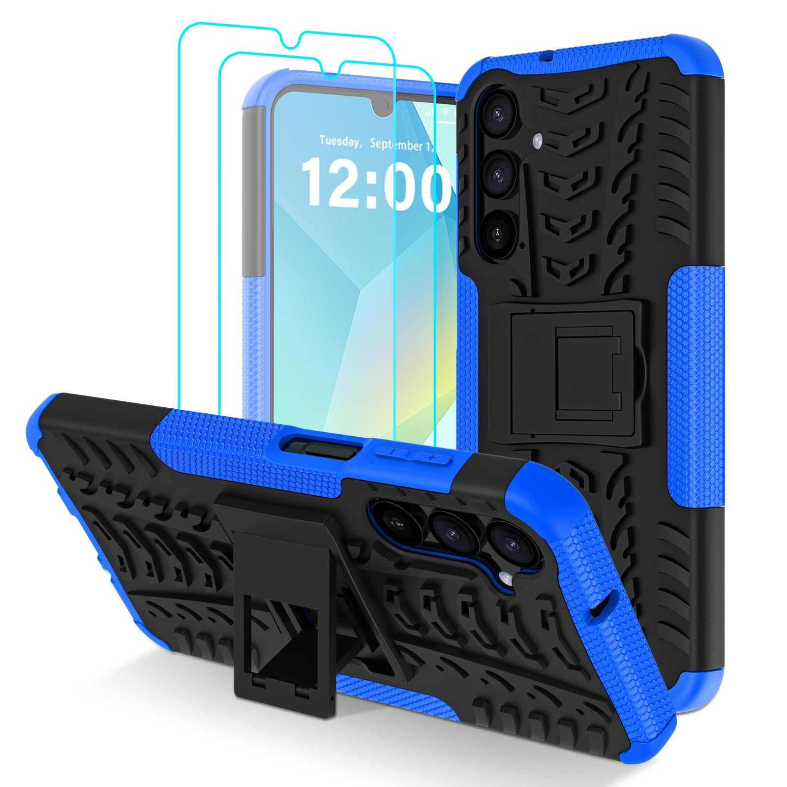 Iokmax for Samsung Galaxy A16 4G/5G Case with 2 Pack Screen Protector,Military Grade Shockproof, Heavy Duty Robust Bumper Cover with Kickstand for Samsung A16 Phone Case, Blue