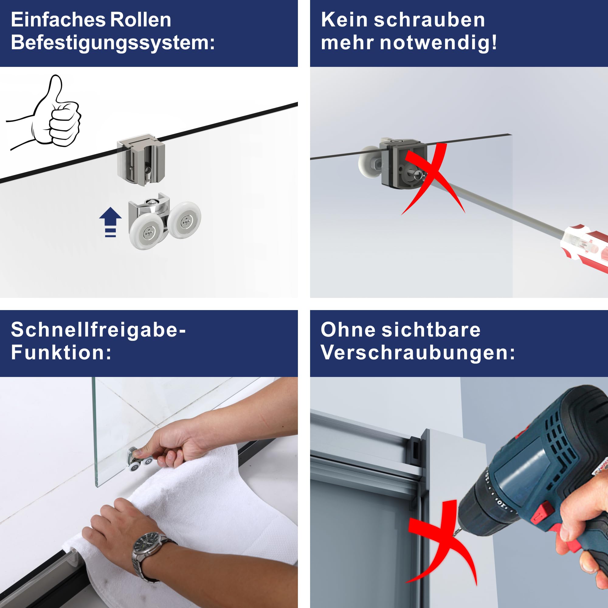Duschkabine Eckeinstieg U Form Dusche 100 x 90 x 185 cm Duschabtrennung 3 Seiten U Kabine Eckdusche Schiebetür mit Seitenwand Freistehend Sicherheitsglas ESG klar ohne Duschwanne Duschtasse