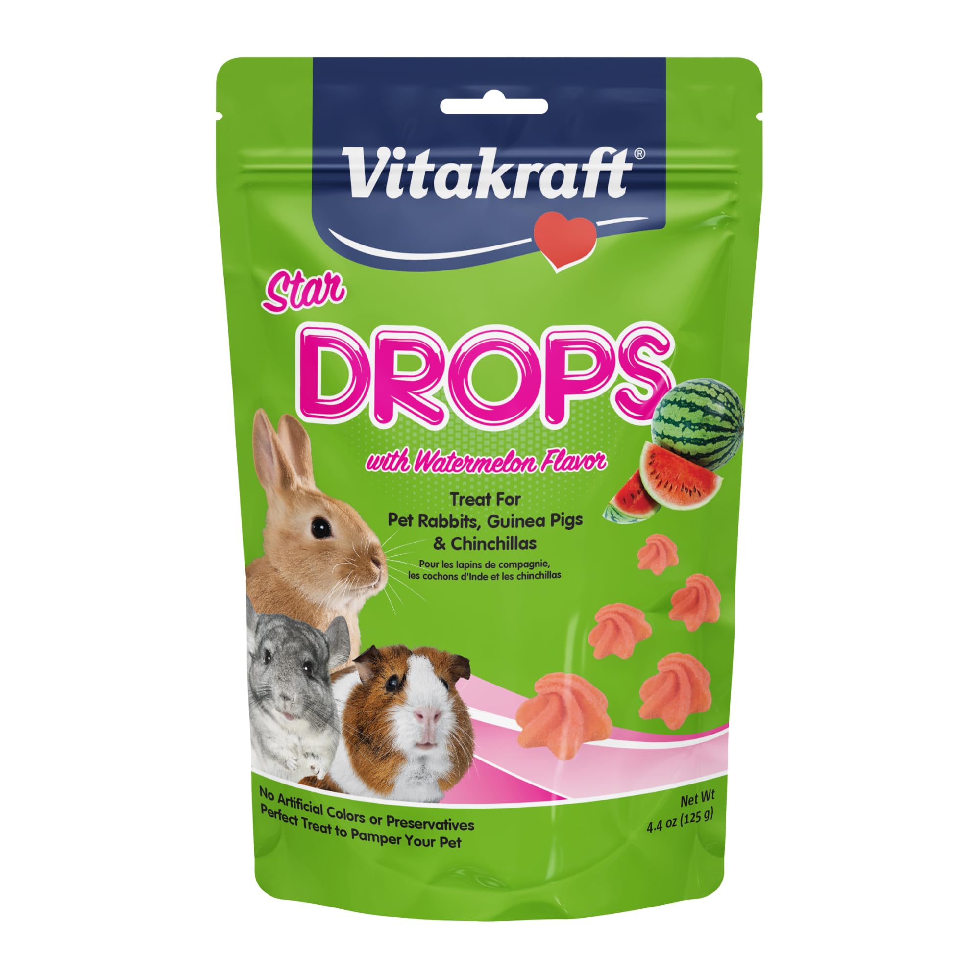 Vitakraft Star Drops Watermelon Flavor Rabbit, Guinea Pig & Chinchilla Treat, 4.4 oz