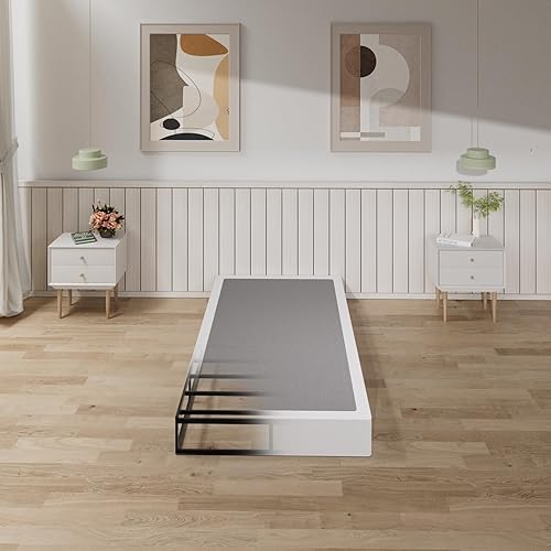 Tyndall Box Spring - Base de colchón individual de metal de 7 pulgadas, base de colchón resistente de 3000 libras con cubierta de tela, fácil