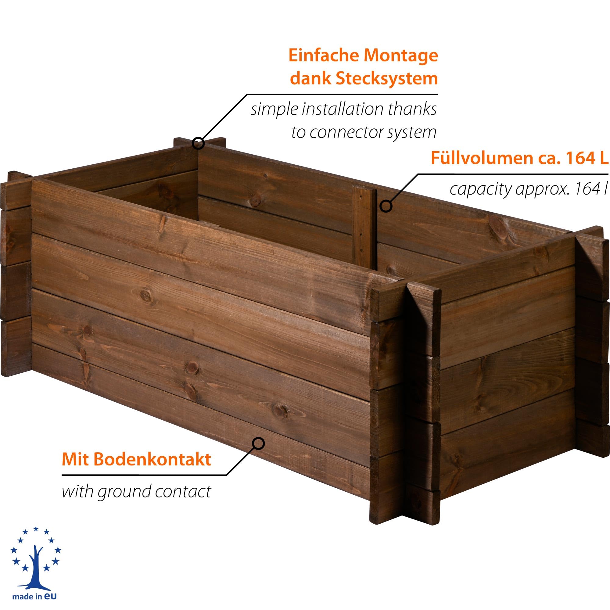 dobar® Hochbeet Massivholz Stecksystem Gr. L stapelbar - Pflanzkasten inkl. Pflanzfolie - 117 x 58,5 x 38,5 cm - Dunkelbraun