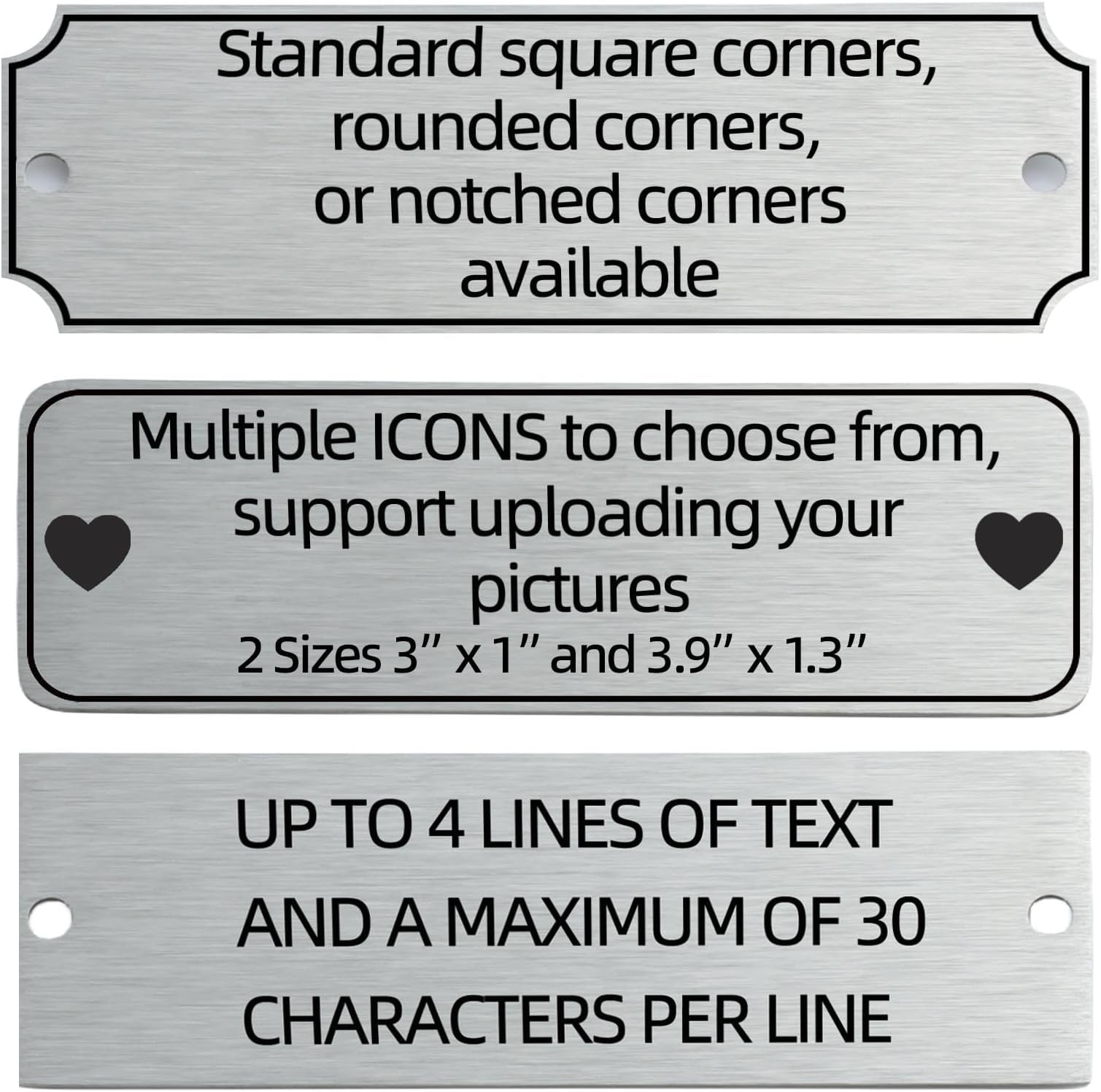 Engraved Custom Name Plate,Brushed Stainless Steel Personalized Name Plaque,Metal Engraving Custom Name Plate with Adhesive Backing or Screws for URN,Trophy, Picture Frame (Silver)