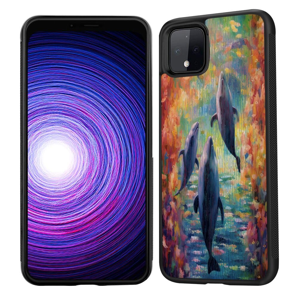 DeweiDirect Phone Case for Google Pixel 4 XL with Dolphin-aa977 Black Slim Rubber Frame Full Body Protection Cover Case for Google Pixel 4 XL Drop Protection