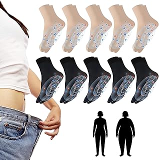 10 Pairs Tourmaline Ionic Body Shaping Stretch Socks, Foot Massage Hyperthermia Socks, Rapid Detox & Tourmaline Ionic Body Shaping Stretch Socks, Foot Massage Sock for Relieve Fatigue（5Black+5Skin)