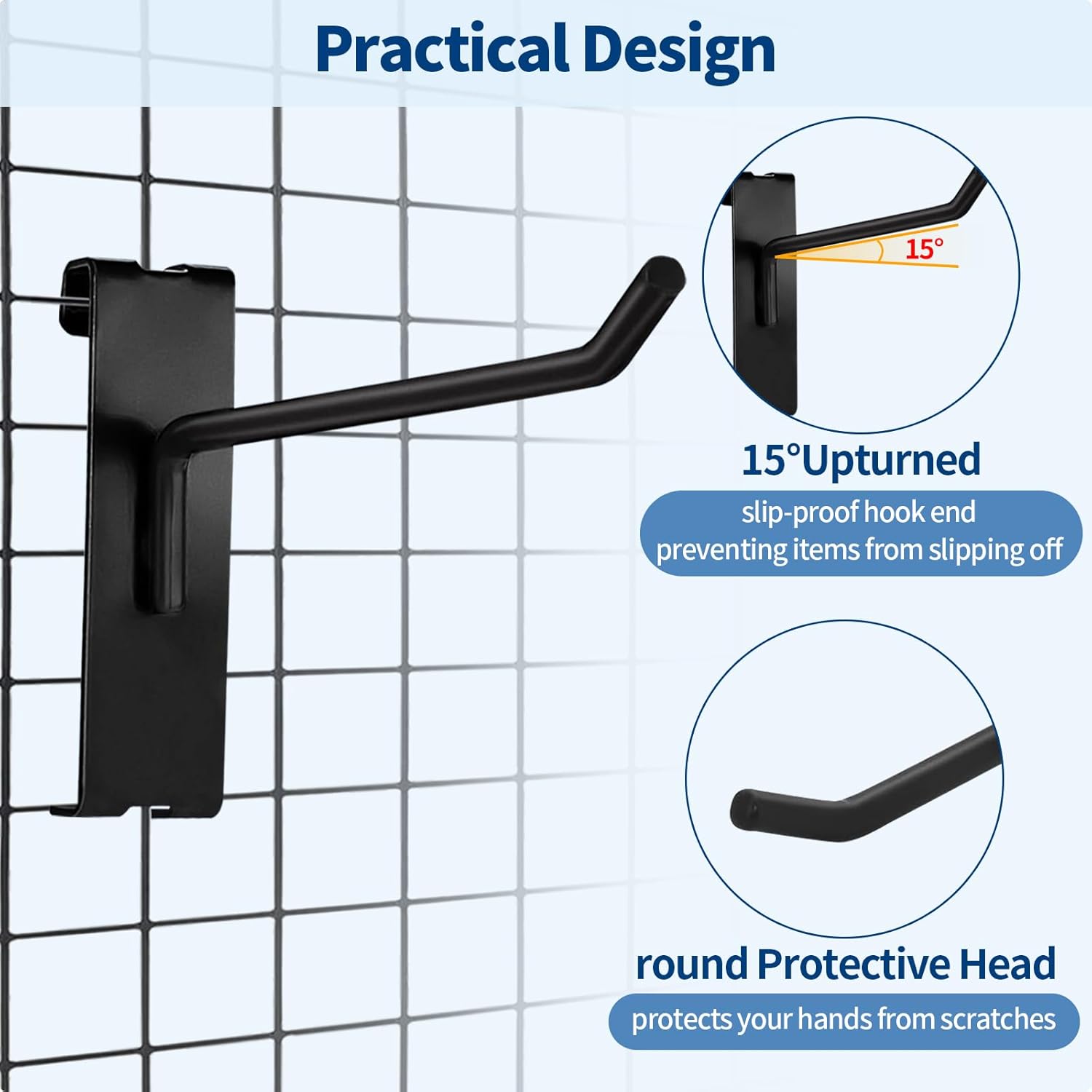 20Pcs Gridwall Hooks, Metal Grid Panel Hanging Peg Hooks, Grid Wall Accessory for Clothes Storage, Home Organization, Retail Display (Black, 8"/20Cm)