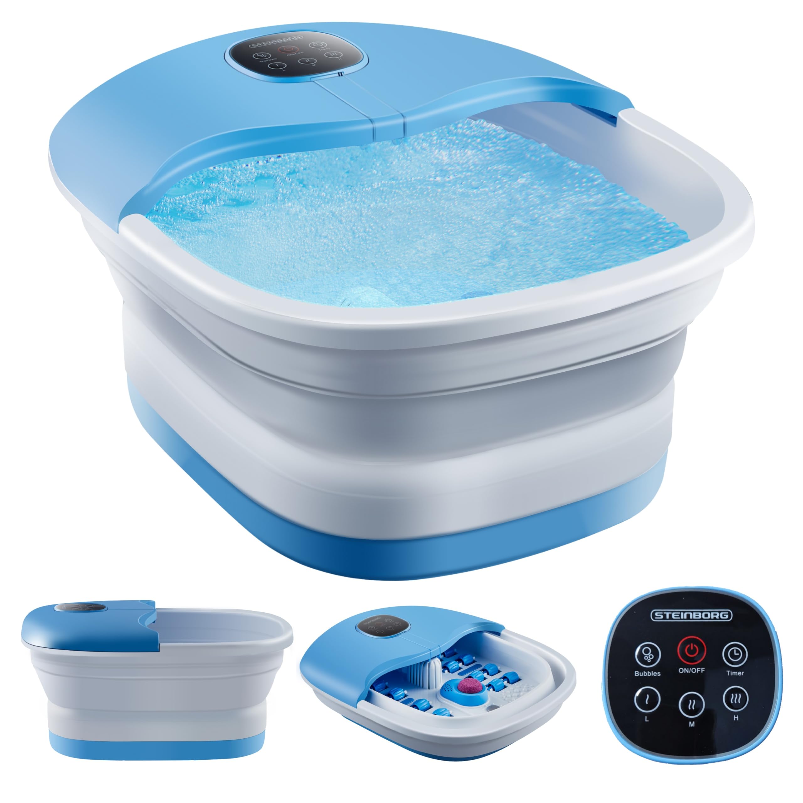Fußsprudelbad mit Massage und Heizfunktion | Fußmassagegerät elektrisch | 24 Shiatsu Rollen | Wärmefunktion | Vibration | faltbar | Fernbedienung | Fußreflexzonen Massage | 35-47°C
