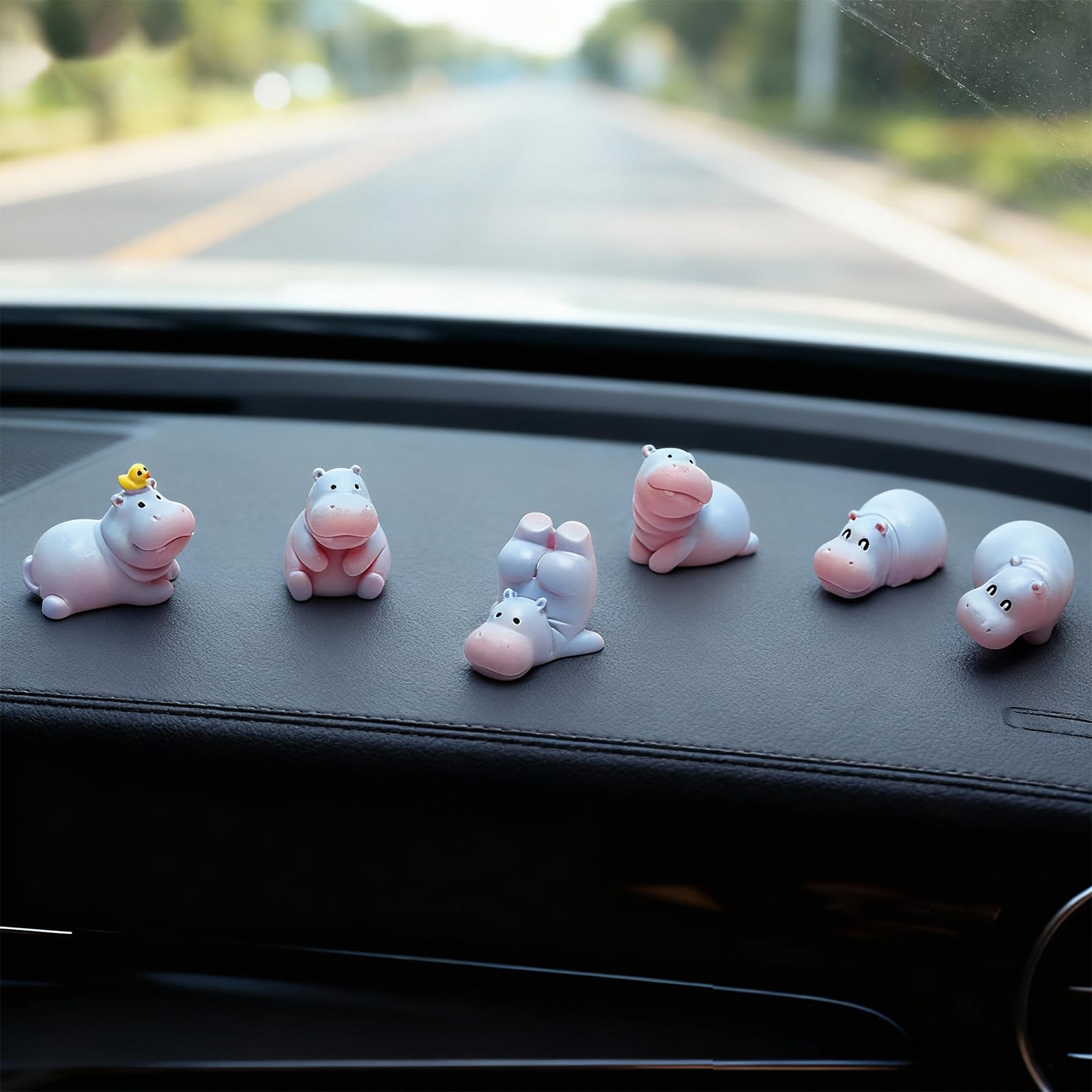 TNSLAND 6PCS Mini Ippopotamo Figurine Resina Set, Decorazione Auto Kawaii Cruscotto, Accessori Interni Auto Carini, Ornamenti Animali Collezione