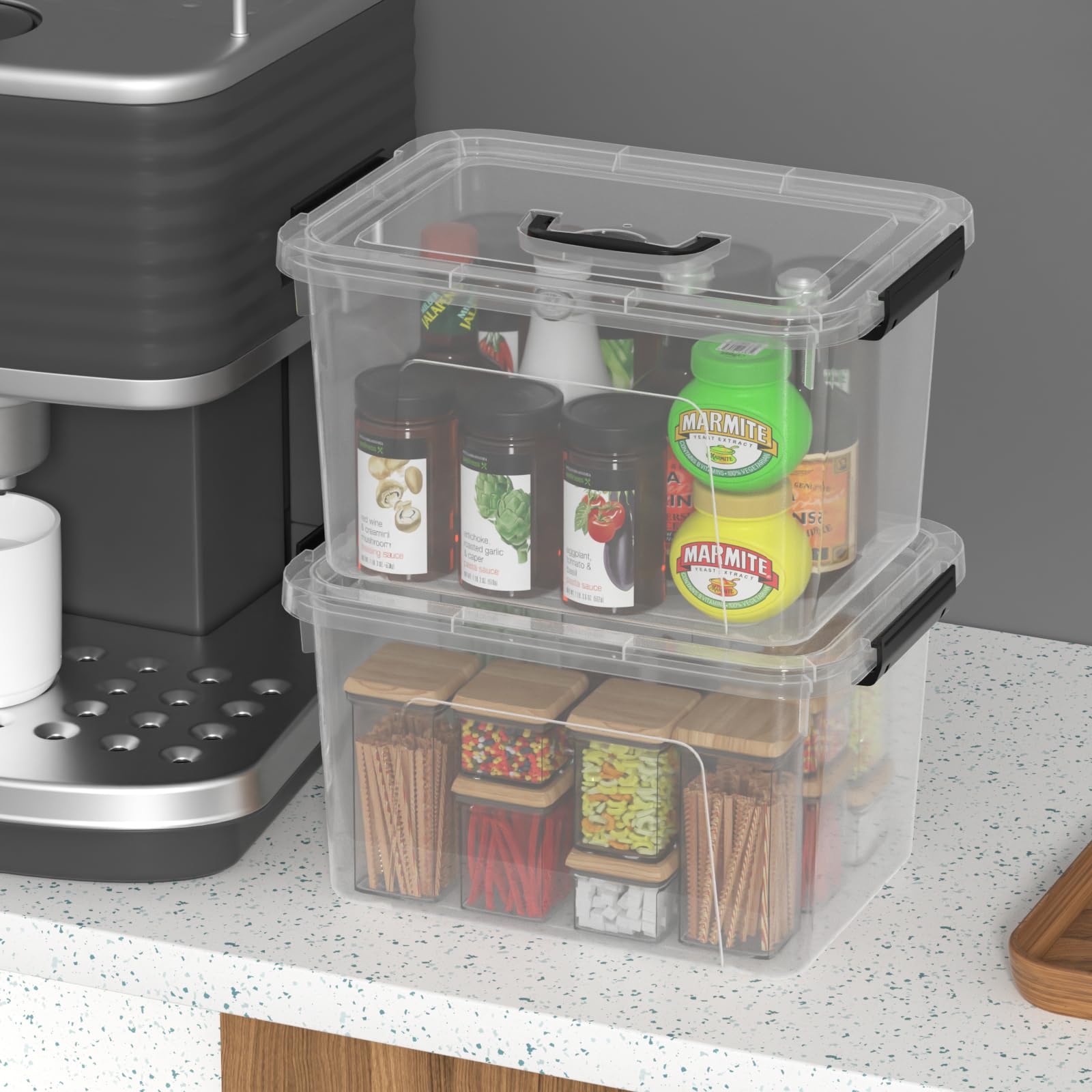 Lot de 6 petites boîtes de rangement en plastique avec couvercle, 12 L