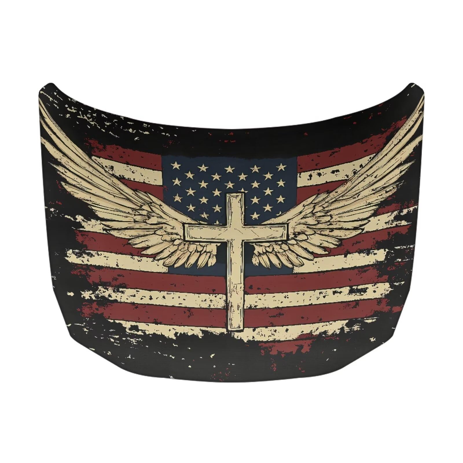 Car Hood Cover Protector Waterproof Stretchable Car Hood Wrap Blanket Auto Patriotic Decorations for Compact Sedans SUV Trucks Pickup (American Flag Cross Wings Design)
