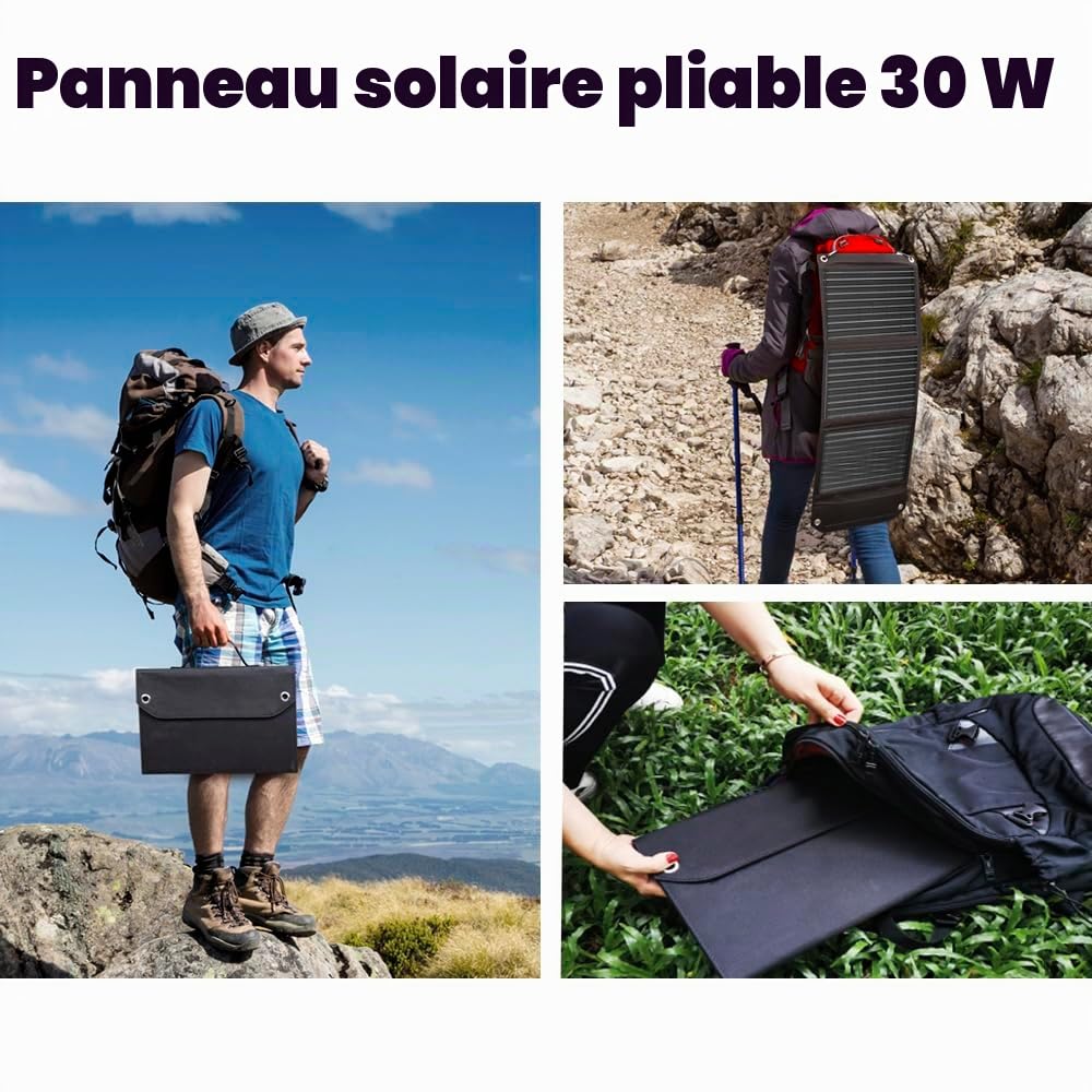 MARBERO Générateur Solaire Portable 26.400mAh & Panneau Solaire 30W Pliable avec Sac, Power Bank avec Prise AC 120W Max, Station d'Alimentation pour Urgence Domestique Camping Outdoor