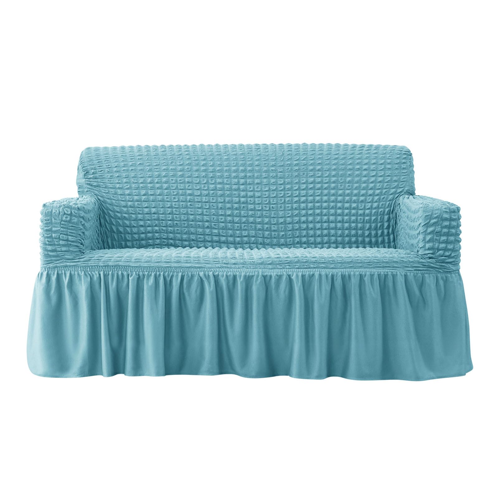 Housse de canapé élastique en seersucker bleu 3 places extensible pour salon