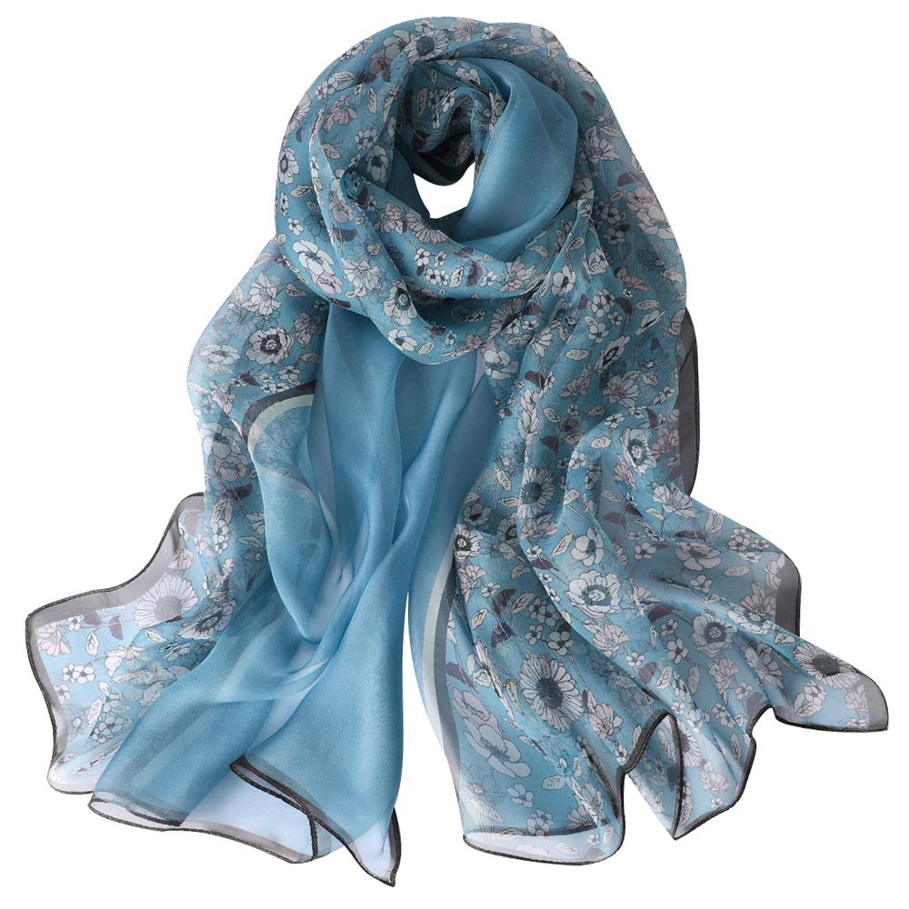 STORY OF SHANGHAI Sciarpa di 100% Seta da Donna Foulard Chiffon con Fantasie Orientale Semi-Trasparente