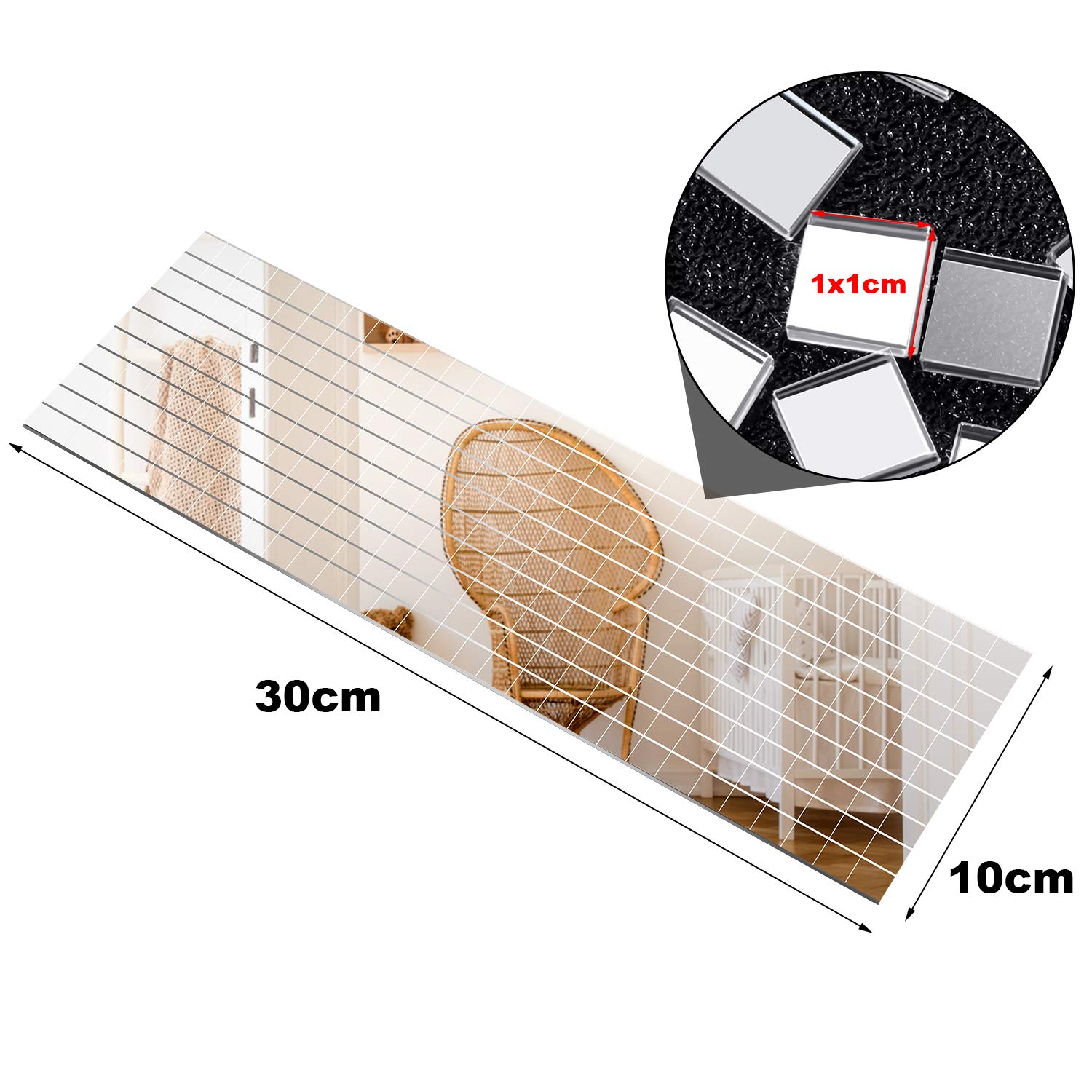 Self-Adhesive Mini Square Glass, Mirrors Mosaic Tiles Decorative Craft DIY Accessory (10 x 10 mm, 1200 Pieces)