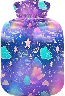 Wajiw Hot Water Bottle with Cover 2L Warm Water Bottle for Hot and Cold Compress Hot and Cold Therapies,Hand Feet Warmer,Dreamy Sky