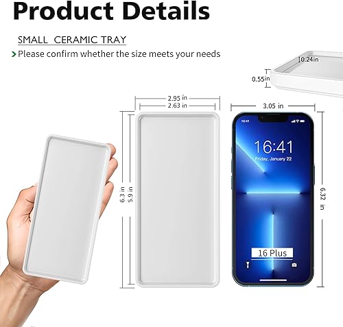 Miniatura 10 de Gurygo Bandeja de baño de 10 pulgadas para mostrador, bandeja de cerámica para fregadero de baño, pequeña bandeja rectangular de cerámica, bandeja