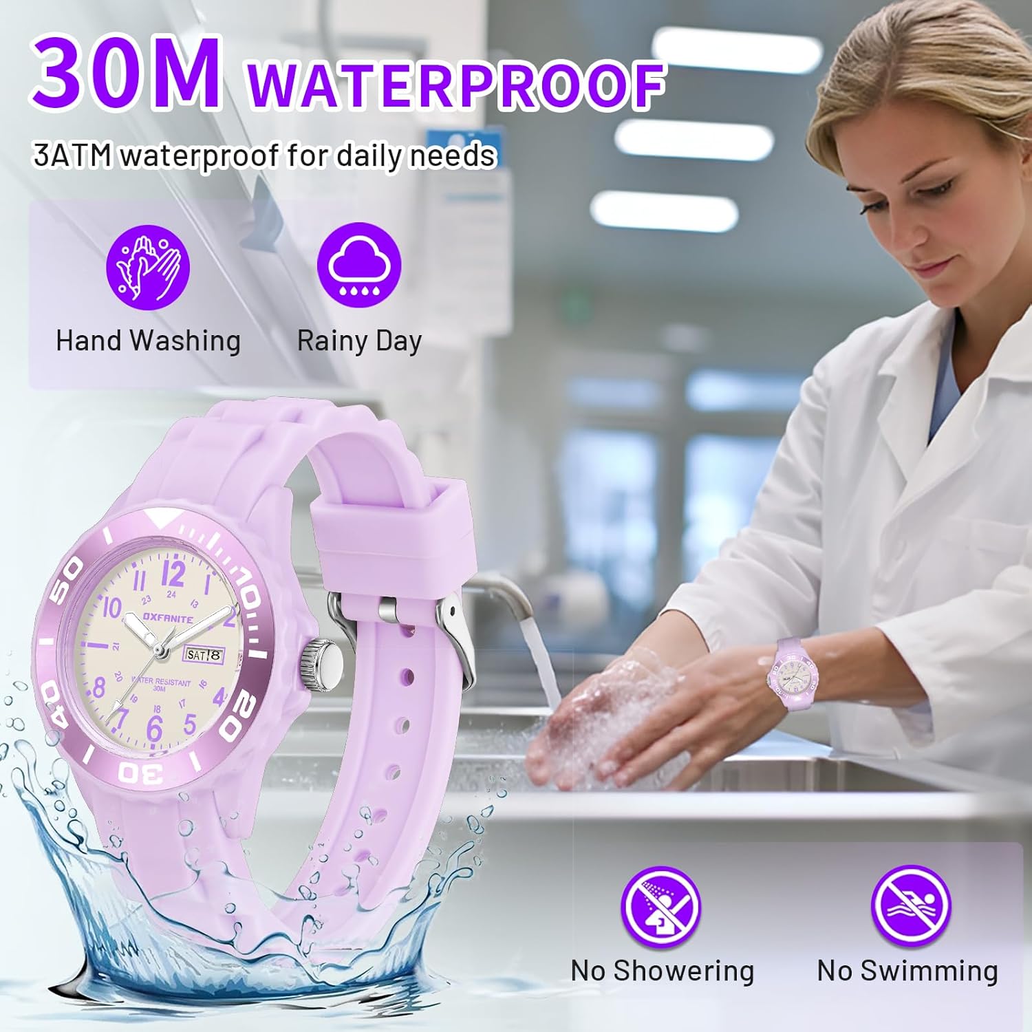 Waterproof Nurse Watch for Medical Professionals,Students, Women Men, Military Time Easy to Read Dial, 24 Hour with Second Hand, Soft and Breathable Silicone Band - Image 6