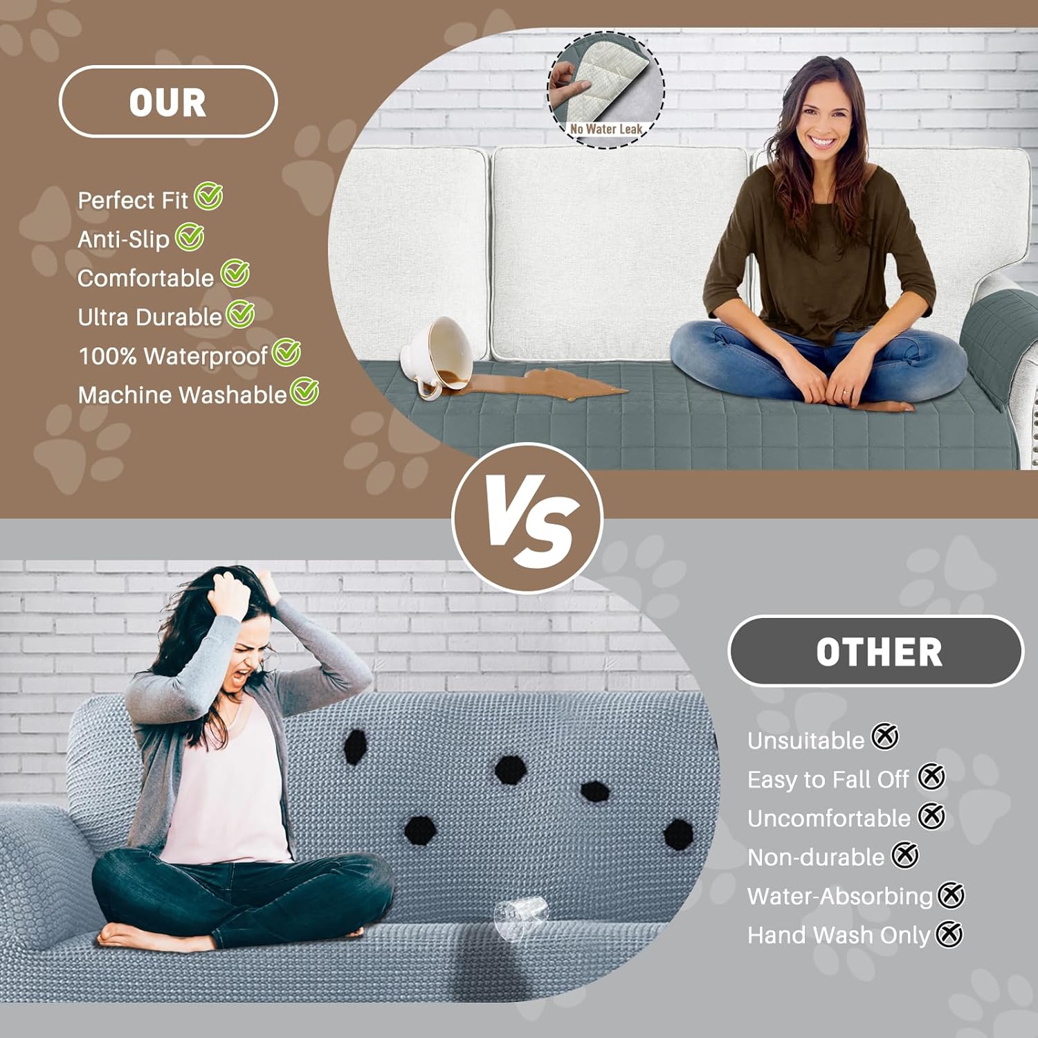 MAXIJIN Waterproof Couch Cover for Dogs Washable, Quilted Sofa Seat Covers Washable for 3 Cushion Couch, Non-Slip Pet Friendly Furniture Protector with Side Pockets (Sofa, Dark Gray) - Image 7