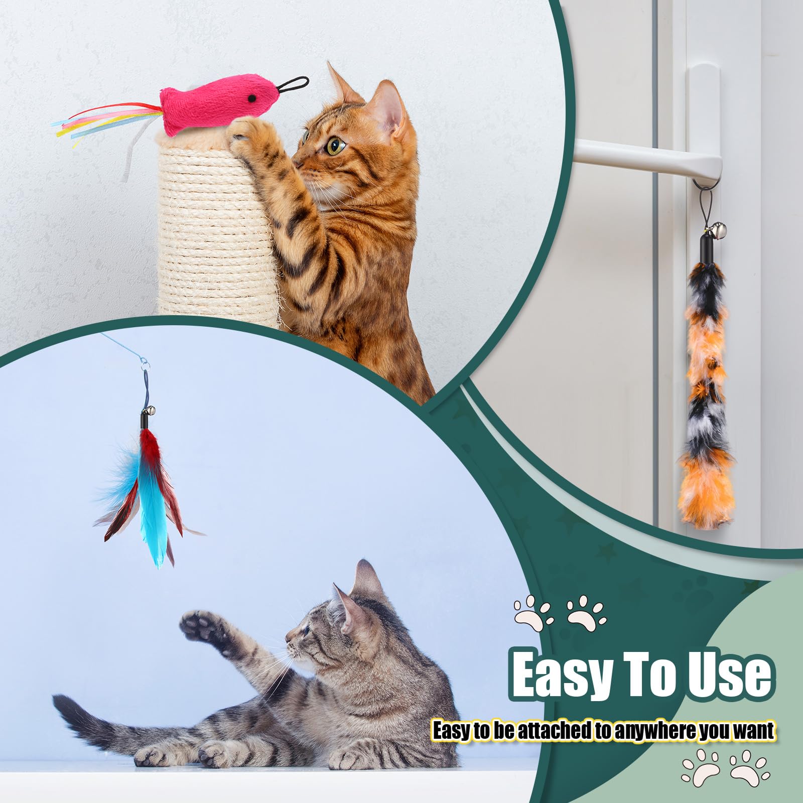 50 piezas de juguetes de plumas de gato de repuesto para varita de gato con campanas, juguetes interactivos para accesorios de varita para mascotas