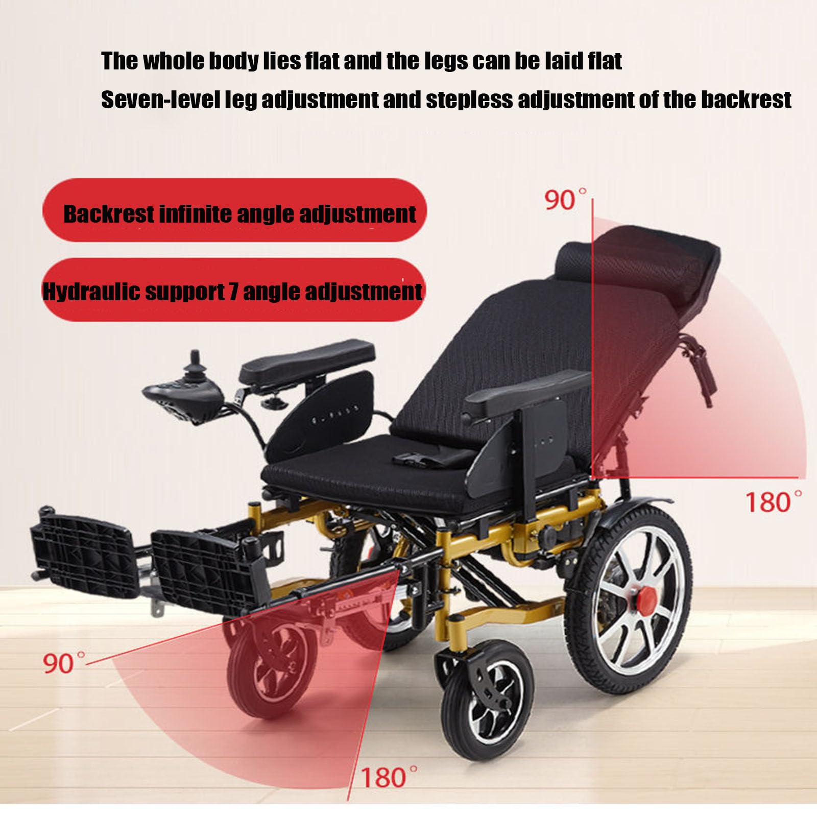 Sedia a rotelle elettrica, Sedia a rotelle elettrica Pieghevole Leggera con Schienale Alto e reclinazione Completa, 250 W*2, Portata 120 kg, per Adulti e Anziani