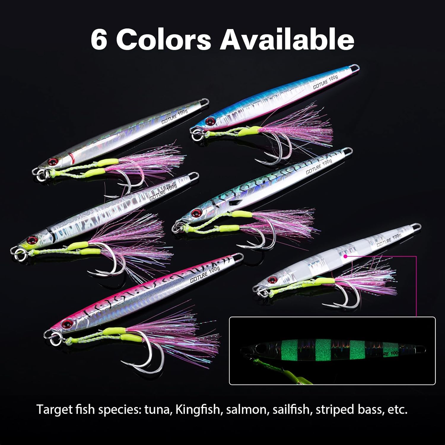 Goture Fishing Jigs,60g 80g 100g 150g Vertical Jig Saltwater Freshwater, Jig Fishing Lures with Double Assist Hooks, Speed Fast Fall Jigs Jigging Spoon Lures, Gifts for Men