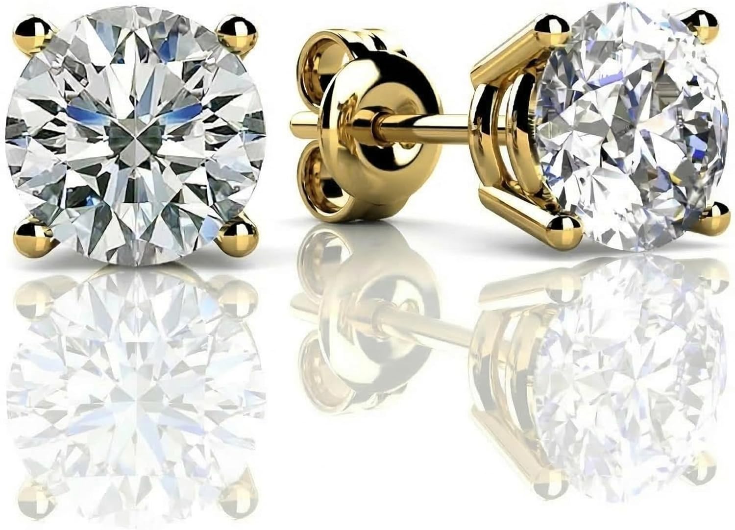 Lab Grown Diamond Stud Earrings for Women, Certified Round Brilliant Cut, E–F Color VS1+ Clarity, Set in 14k Gold 4-Prong Push Back, 1–8 Carat Total Weight Range, Charles Jewelry Signature Series