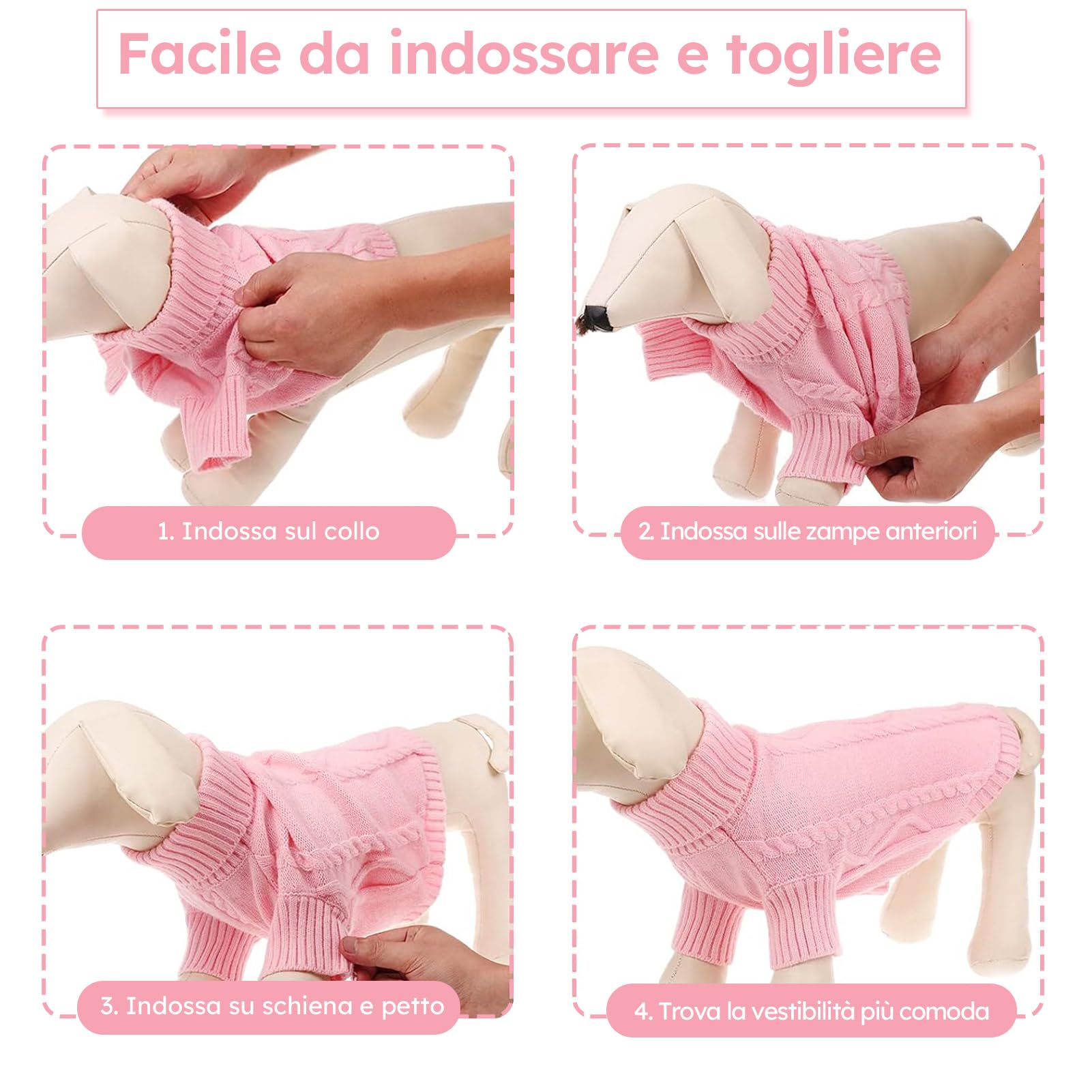 Queenmore Maglione Cane Taglia Grande Maglioncino Cane Bassotto Caldo Felpa Cane A Collo Alto Ritorto Vestiti Per Cani Gatti Maglione Elastico Per Bulldog Francese Barboncino Chihuahua, Rosa, L