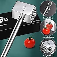 Vista 6 de Ablandador de carne de acero inoxidable, martillo de carne resistente, mazo de carne de cocina, 1.65 libras, martillo con peso, mango extendido