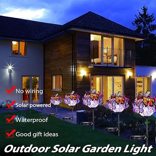 Miniatura 2 de Weepong Outdoor Solar Lights, 2 Pack Solar Garden Stake Lights with 18 Butterflies Decoration Outdoor Lights, Waterproof Solar Butterfly Lights,