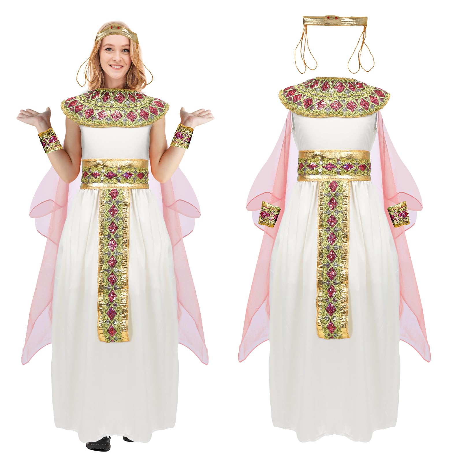 Makoike Cleopatra Costume Women Egyptian Queen Costume Cleopatra Princess Dress Halloween Cosplay Outfit Accessories