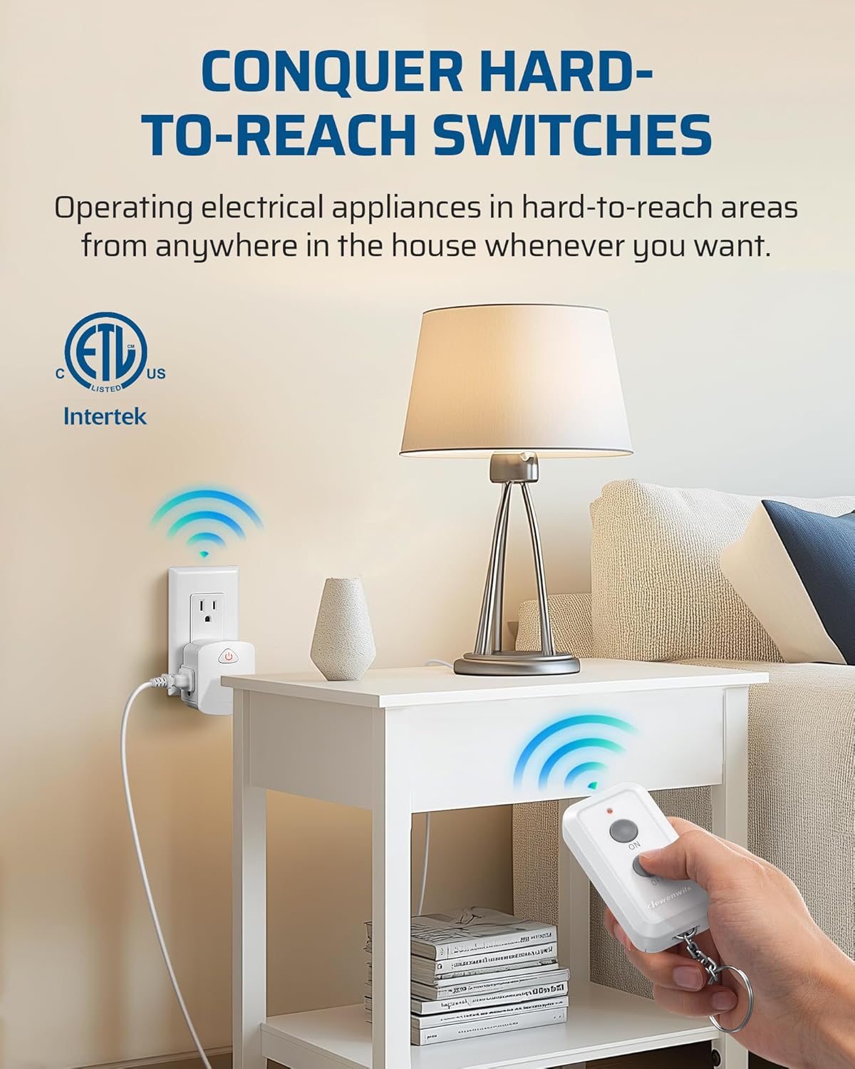 DEWENWILS Remote Control Outlet, Upgraded Version Wireless Remote Light Switch for Lamp, Household Appliances, 15A/1875W, 100 FT Long Range, Compact Side Plug, ETL Listed, White…