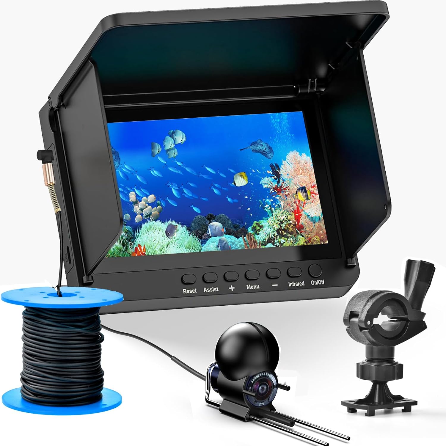 5inch Portable Fish Finder Camera Underwater Fishing Camera, 220° Wide Angle Infrared Night Vision, Host IP65 Waterproof Ice Fishing Camera for Ice, Lake and Boat (B)