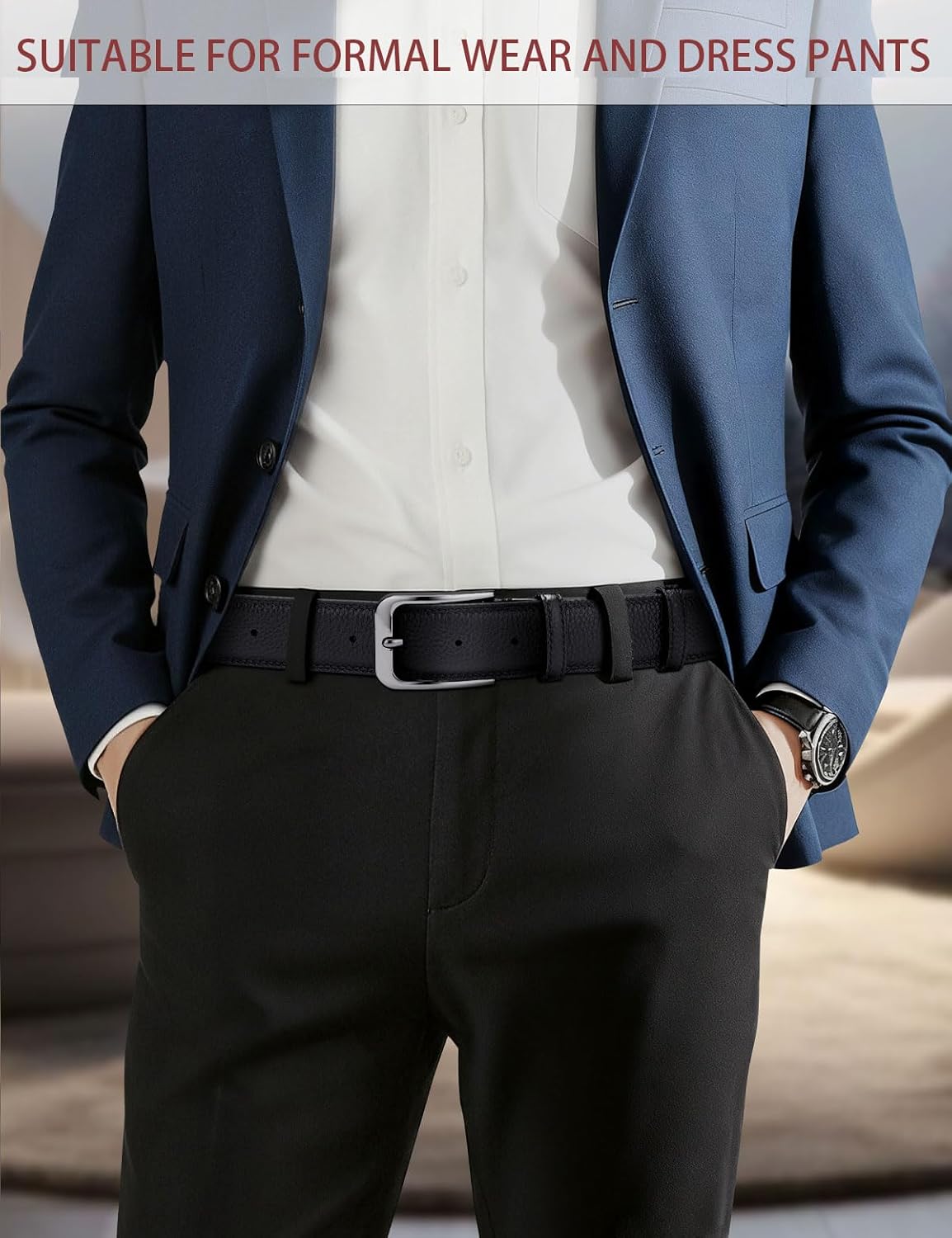 Men's genuine leather belt, handcrafted, 100% cowhide, 1 3/8 inches wide, suitable for casual wear, jeans and golf attire