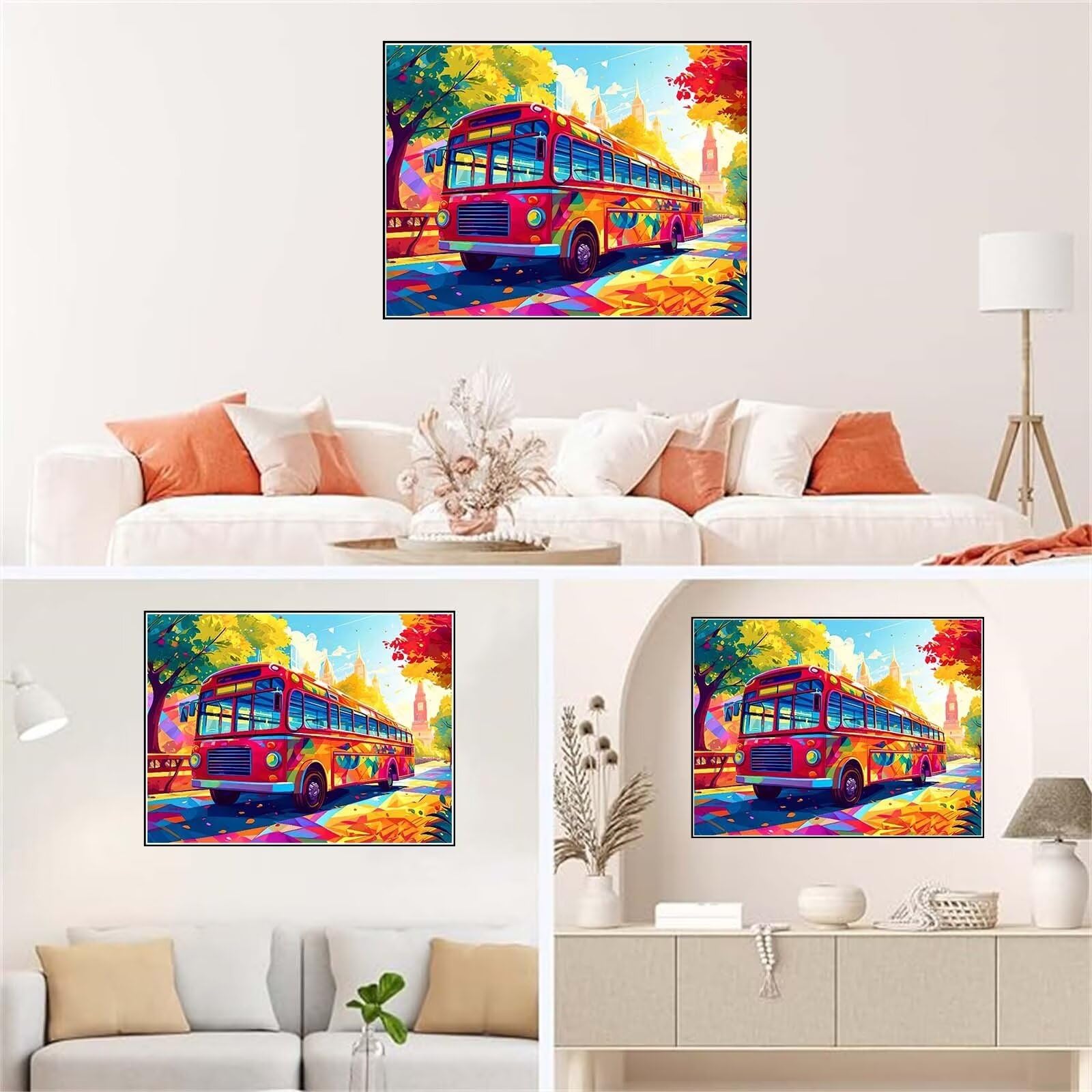 Dipingere con i Numeri Adulti, Kit Pittura Bambini Principiant, Paint by Numbers Fai da te Olio La pittura di Numeri Regalo Bambina, con Colori Acrilici e 3 spazzole, 100X150cm Autobus colorato s-481