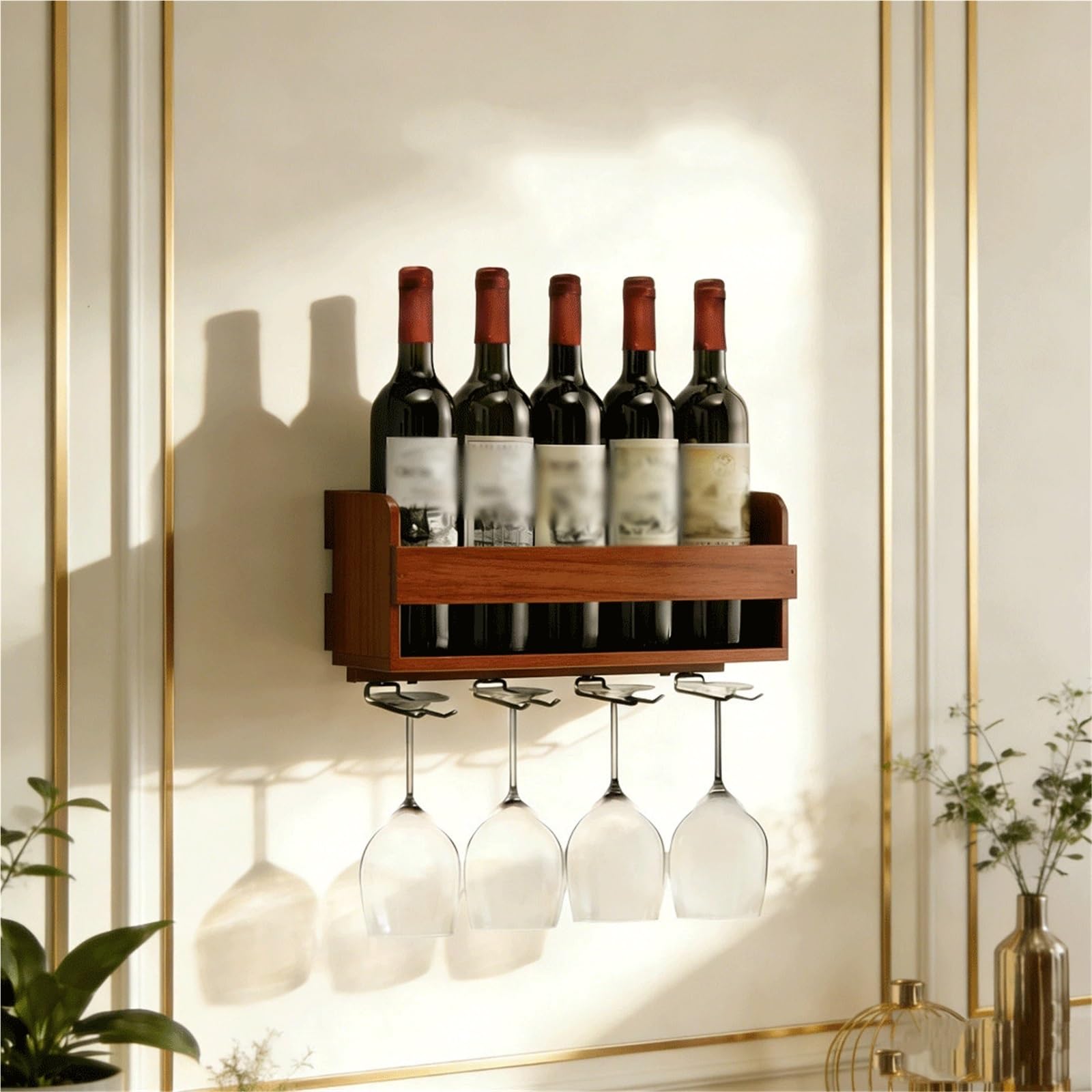 Uchwyt na wino Drewniany stojak na wino do montażu ścianie, mieszczący obie butelki wina Kuchnia