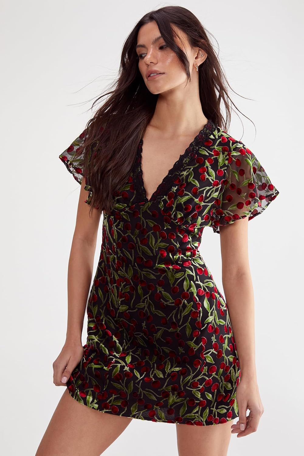 Nasty Gal Cherry Devore Lace Trim Open Back Mini Dress - Image 6