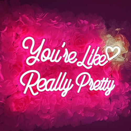 Miniatura 3 de Letrero de neón con texto en inglés "You're Like Really Pretty para decoración de pared, luz LED de neón con forma de corazón, rosa personalizado