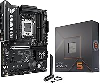 Vista 8 de MICRO CENTER Paquete de procesador de CPU AMD Ryzen 5 7600X con ASUS B650E MAX Gaming WiFi AM5 ATX Placa base (DDR5, PCIe 5.0, 3X M.2, Wi-Fi 6E)