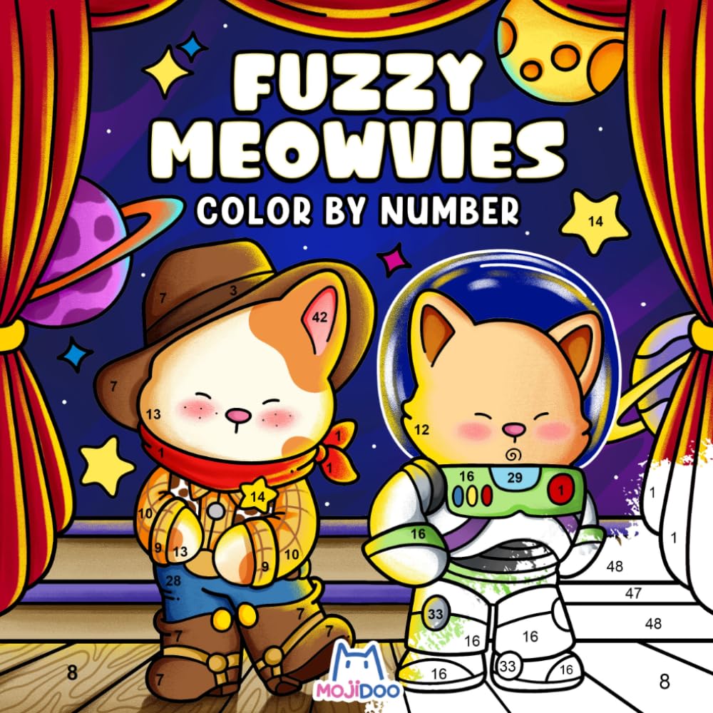 Fuzzy Meowvies Color by Number: Coloring Book for Adults and Teens with Cinema-Inspired Cat Friends, Bold Simple Easy Animal Designs for Stress Relief Relaxation Books
