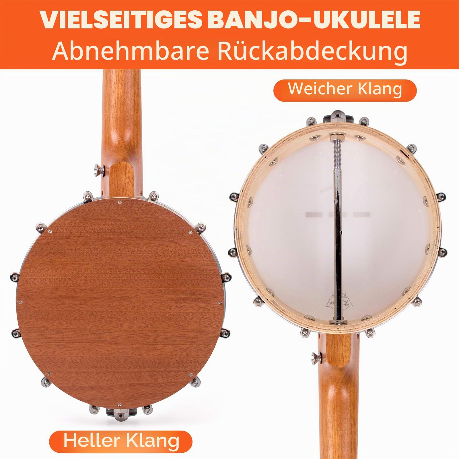 Tenor-Banjo-Ukulele, Kmise Vielseitige Banjolele, 66 cm Banjo-Lele für professionelle Erwachsene Anfänger mit abnehmbarem Rücken, Tasche, Gurt, Stimmgerät, Plektren (Tenor-Banjolele)