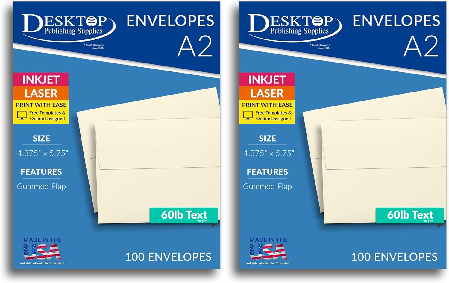 Envelope, A2 Cream, Square Flap - 100 Envelopes (Pack of 2)