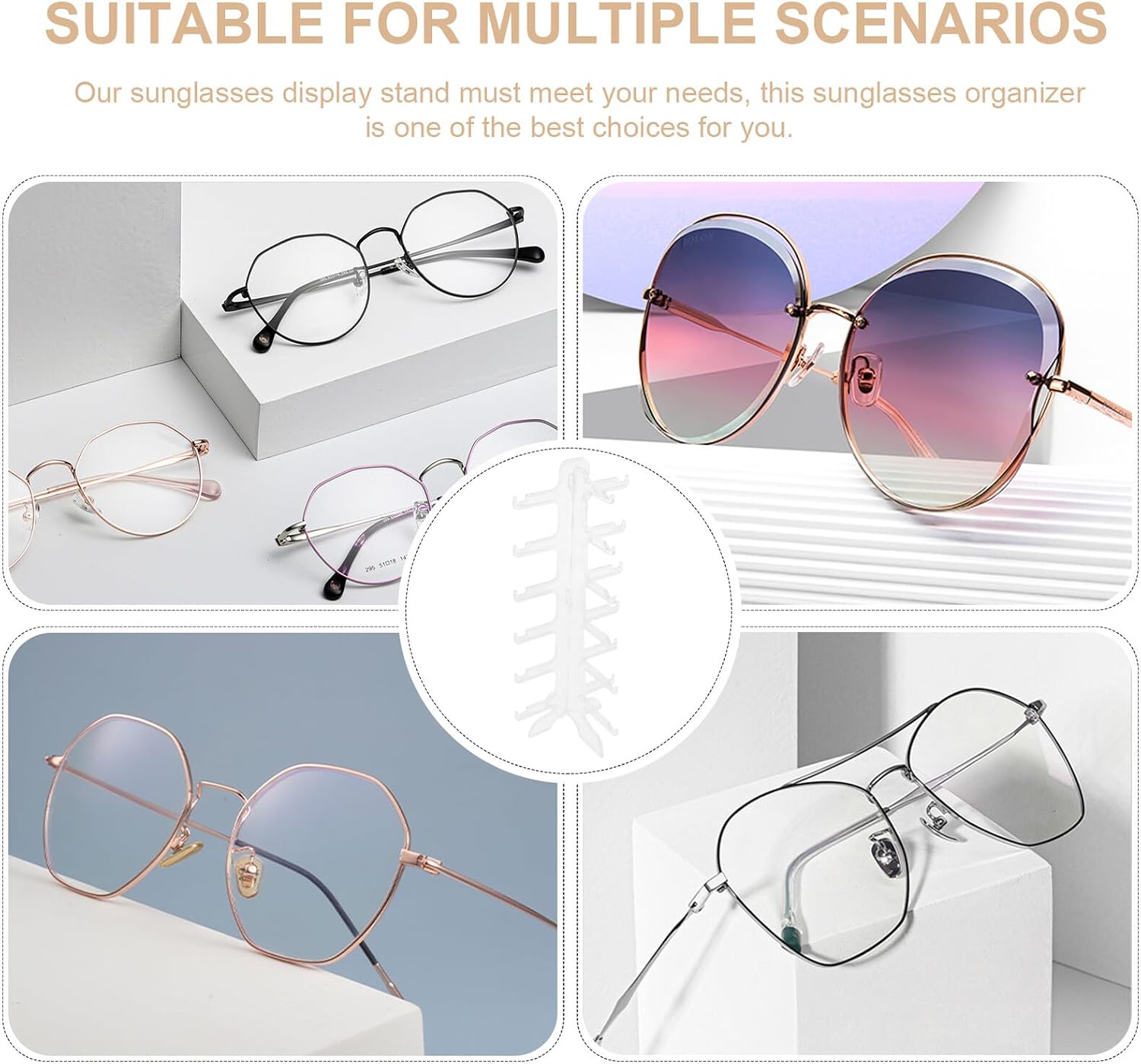 Multi-Layer Sunglass Display Stand 6-Tier Plastic Eyewear Organizer Rack for Desk Sunglasses Holder Storage Shelf for Home and Office