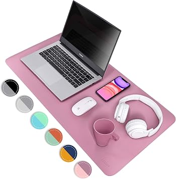 Purple/Pink Dual Sided PU Leather Desk Pad, Upgraded Sewing Laptop Mat, Waterproof Large Mouse Pad, Non-Slip Writing Kids Painting Mat Desk Blotter Protector for Office/Home 31.5"x15.8" 80x40cm
