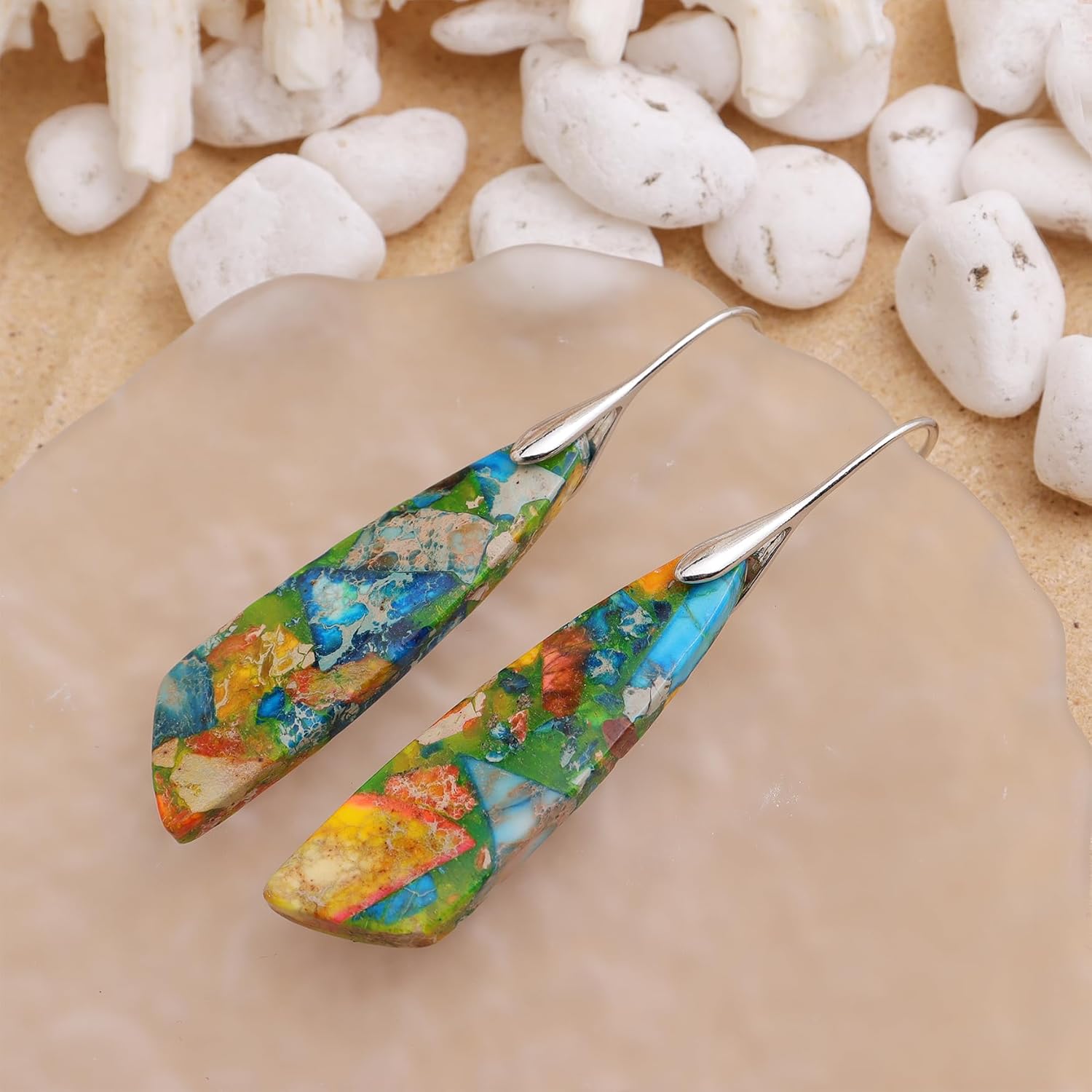 Natural Stone Dangle Drop Earrings for Women, Boho Healing Stone Earing Jewelry - Image 6