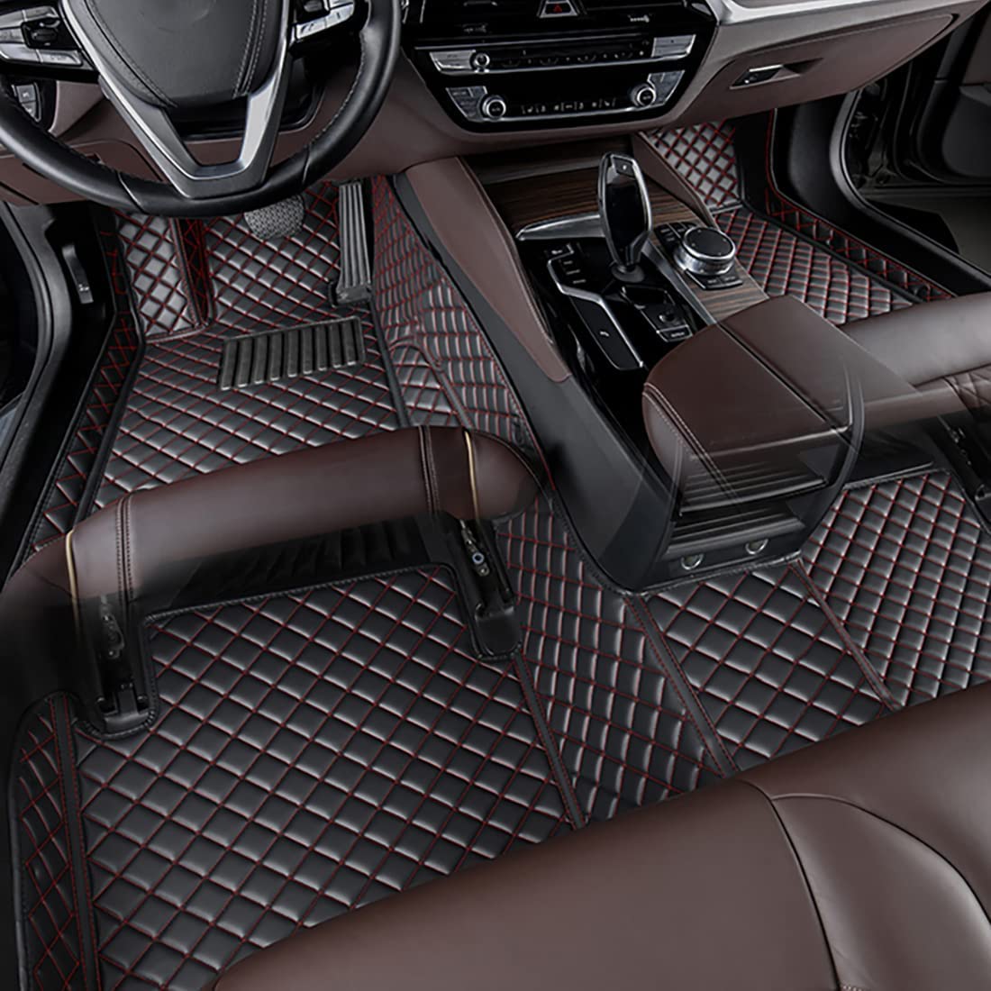 Car Floor Mats for HUMMER H2 2003-2007(RHD), Waterproof and Anti Slip Fully Covered Leather Floor Mats, Carpet Protection Accessory,C-Black Red