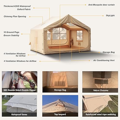 Miniatura 5 de Tiendas inflables para acampar de 6 a 8 personas, tienda inflable de lujo con puerto de CA, portátil fácil instalación inflable tienda de campaña